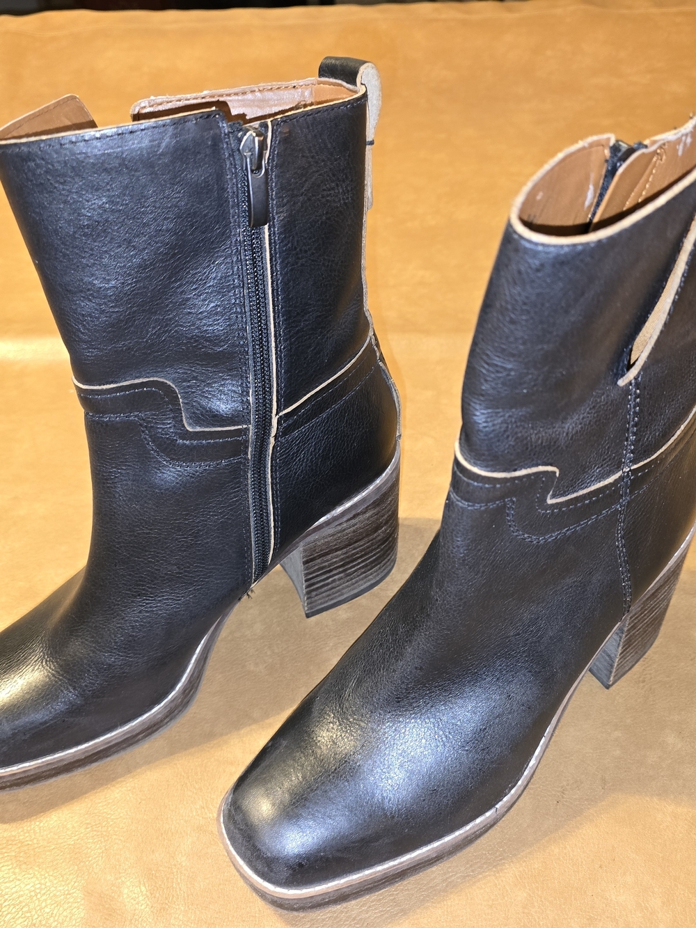 Franco Sarto Black Leather Mid-Calf Zip Heel Boots (Evette)